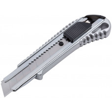 Нож строительный *SILVER* с фиксатором лезвия, ширина лезвия 18мм (метал. корпус, 5 лезвий) 