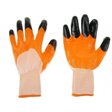 Перчатки нейлоновые с нитрилом Люкс "Ноготки " бело оранжевые