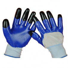 Перчатки нейлоновые с нитрилом Люкс "Ноготки " бело синие